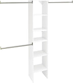 ClosetMaid SuiteSymphony Wood Closet Organizer Starter Kit with Tower and 3 Hang Rods, Shelves, Adjustable, Fits Spaces 4 – 9 ft. Wide, Pure White