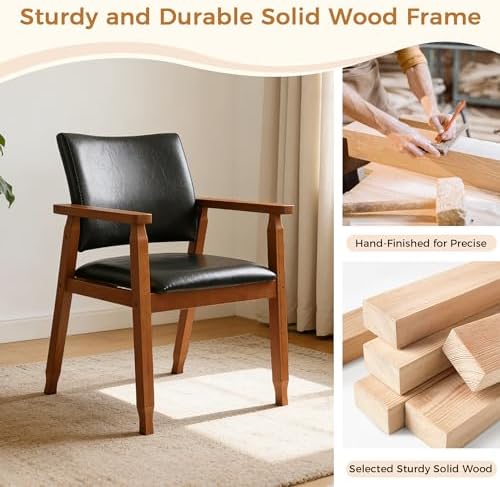 NOBPEINT Mid-Century Modern Dining Chairs with Armrest Set of 1, PU Leather U...