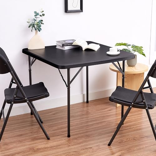 VECELO 5 Piece Folding Card Table Square and Chairs Set, Plastic Tabletop &am...
