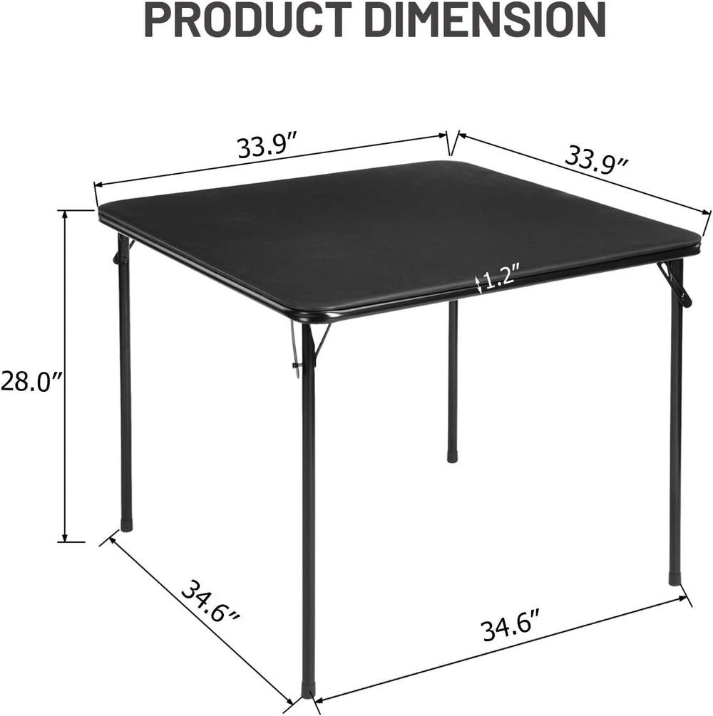 FurnitureR Square Folding Card Table 34 Inch, No Assembly Portable Table for ...