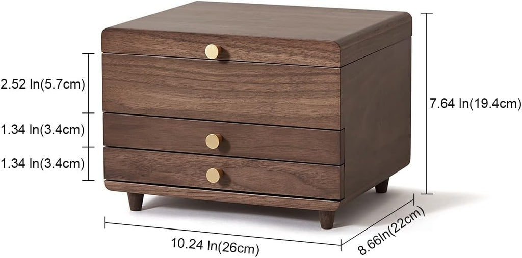 Wooden Jewelry Box, 3 Layer Large Jewelry Organizer for Women, Jewelry Storage, for Necklaces Rings Earring Watches Bracelets, Black Walnut Wood, Christmas Gifts