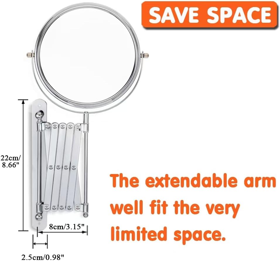 Welllink 8 Inch XL Extendable Mirror 7X and 1X Chrome