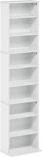 Furinno Jaya DVD Shelf, 9-Shelf Tall Narrow CD Rack, Media Shelf with Adjustable Shelves, DVD Storage Cabinets for CD Blueray Game Disc, Easy Assembly, for Living Room, Home Office, Plain White