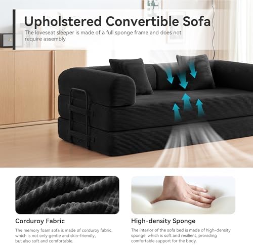 79" Convertible Sofa Bed, Couch for Living Room (Black)
