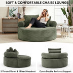 Oversized Round Chair Lounge Chaise Indoor, 55.5" Upholstered Corduroy Deep Seat Single Cloud Sofa Chair, Fluffy Modern Large Circle Boneless Sleeper Sofa for Living Room, Bedroom, Green