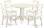 East West Furniture SHBO5-WHI-LC 5 Piece Kitchen Table Set for 4 Includes a Round Dining Room Table with Pedestal and 4 Faux Leather Upholstered Dining Chairs, 42x42 Inch, Linen White