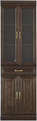 HomeStock Renaissance Refinement Stanton Glass Door Kitchen Storage Pantry Cabinet - 14.5" D x 23.75" W x 78" H, Durable, Adjustable Shelf, Floor Mountable, Rectangular