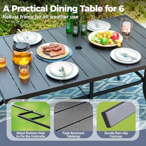 SUNSHINE VALLEY 7pc Patio Dining Set, 59" Metal Table & 6 Rattan Chairs