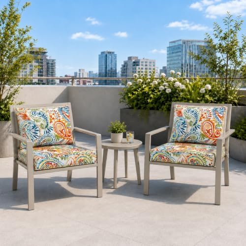Outdoor Patio Seat/Back Chair Cushion Set 22"x22" Waterproof Fade-R...