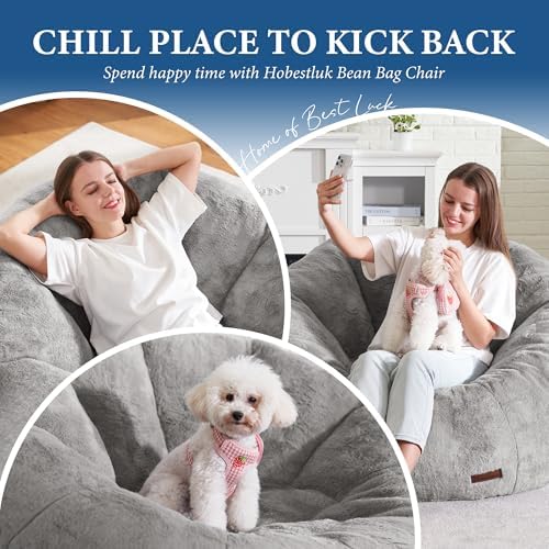 Hobestluk Large Beanbag Chairs for Adults Donut-Shaped Plush Sofa Couch | Gre...