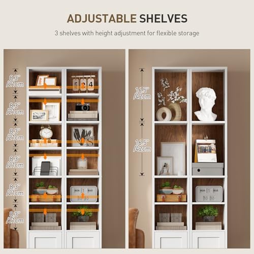 RALGEND 7-Tier Tall Narrow Bookshelf with Door Set of 2, 70.9 Inches CD DVD S...