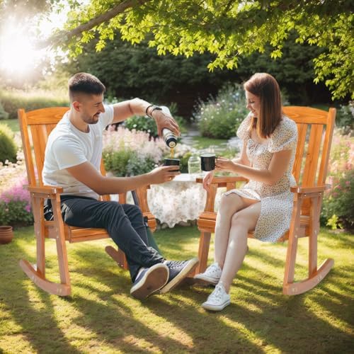 VINGLI Outdoor Rocking Chair, Heavy Duty 600 LBS Wooden Rocker, Teak(1PC) | H...