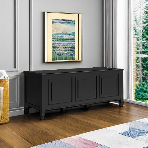 SIMPLIHOME Connaught 51" Wide Solid Wood Trunk Bench in Black | Traditio...
