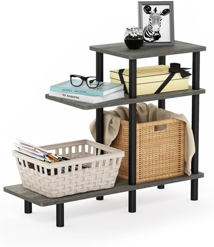 Pemberly Row 3-Tier Sofa Side Table, Engineered Wood, French Oak Gray/Black F...