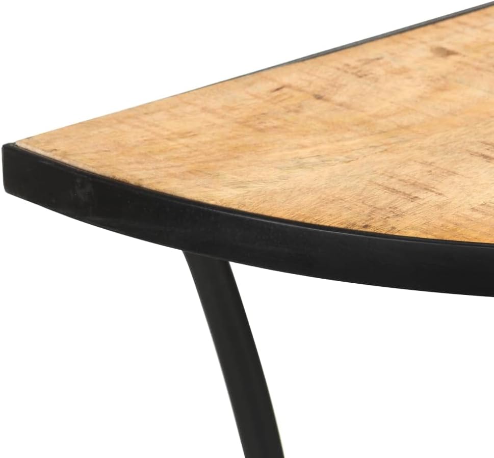 Modern Half Circle Side Table in Durable Solid Mango Wood with Crescent Shape...