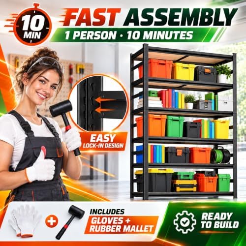 Book Shelf, Adjustable Tall Bookcase, No-Assembly-Required Metal Bookshelf