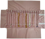 Portable Jewelry Roll Untangled Secure Necklace Travel Storage Bag Displays Holder 16 Chain (gray PU and pink)