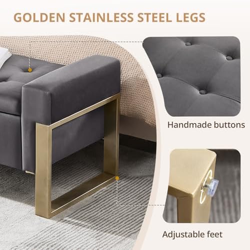 End of Bed Storage Bench, 67'' Benches for Bedroom Foot of Bed King S...