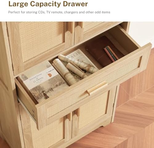 TEENFON 47.2" H Tall Storage Cabinet with Adjustable Shelf, Rattan Cabin...