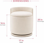 Velvet Ottoman with Storage and Back 360°Swivel Makeup Chair 17" D x 17" W x 20" H Multipurpose Soft Seat Ottoman Small Side Table Hallway Footstools for Living Room Dorm (Cream)