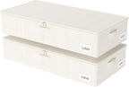 Yawinhe Foldable Underbed Storage Bags, Containers Bin with Lids, Large Under Bed Organizer Box, with Sturdy Zipper und Label Holders, for Clothing, 31.5''Lx15.7''Wx6''H, 2 Pack, Beige