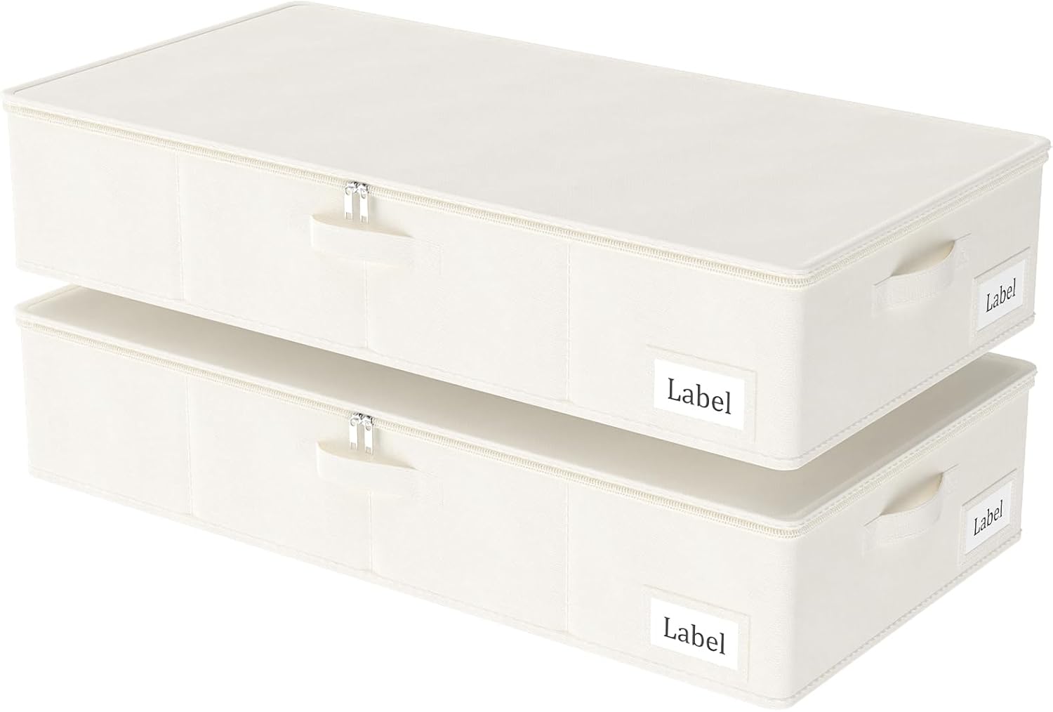 Yawinhe Foldable Underbed Storage Bags, Containers Bin with Lids, Large Under Bed Organizer Box, with Sturdy Zipper und Label Holders, for Clothing, 31.5''Lx15.7''Wx6''H, 2 Pack, Beige