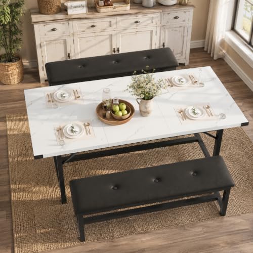 GarveeHome 5 Piece Extendable Dining Table Set for 4-6, Marble White
