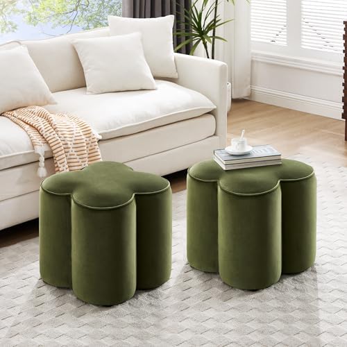 Zesthouse Flower Pouf Ottoman Foot Rest, Velvet Fabric Poofy Ottoman Stool | ...