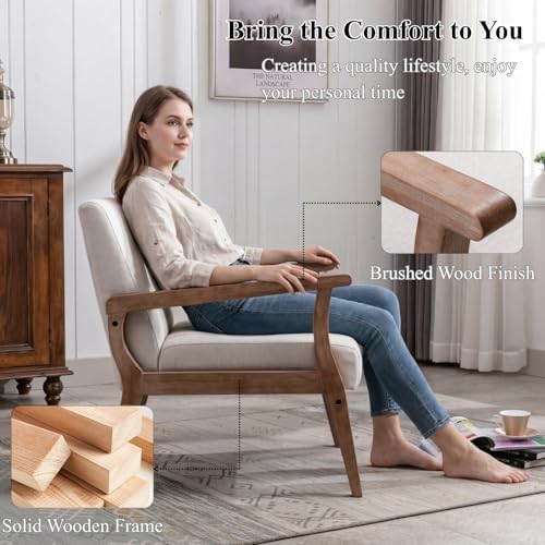 BESTANO Mid Century Modern Accent Chair Set of 2, Linen Upholstered Living Ro...