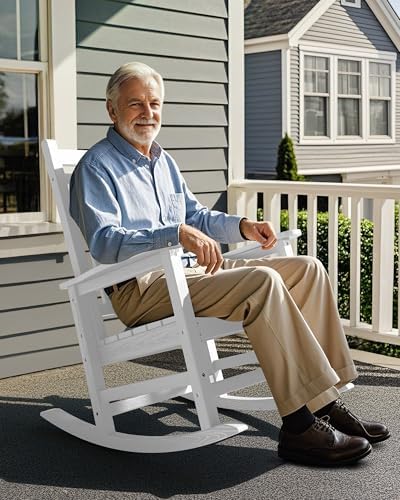 SERWALL Outdoor Rocking Chair Set of 2, Adult HDPE Rocking Chair, White | 21....