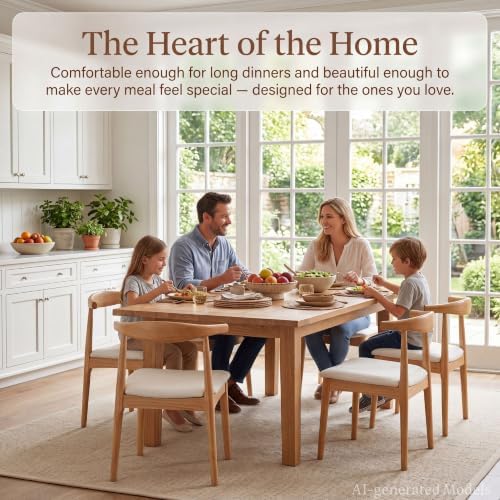ROCITY Wood Dining Chairs Set of 4 Fabric Kitchen Chairs with Linen Cushion a...