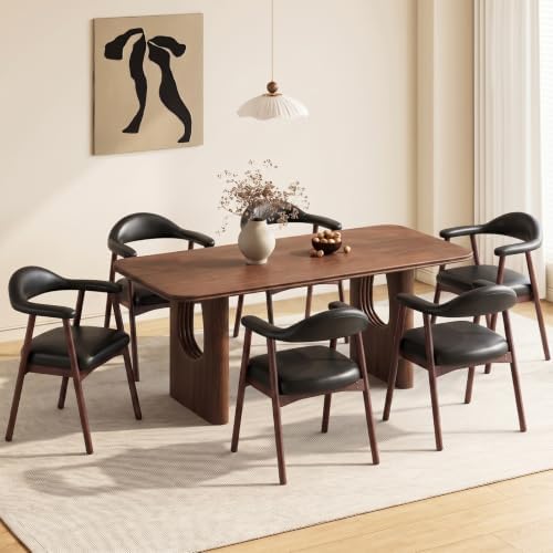 MALOL Leather Dining Chair with Armrest Set of 6, Upholstered Dining Room Cha...