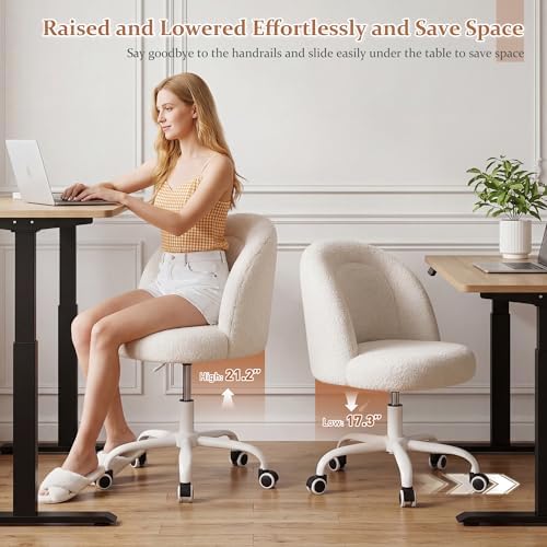 DurayLoly Vanity Chair with Back & Soft Lumbar Support | Soft Teddy Fleec...