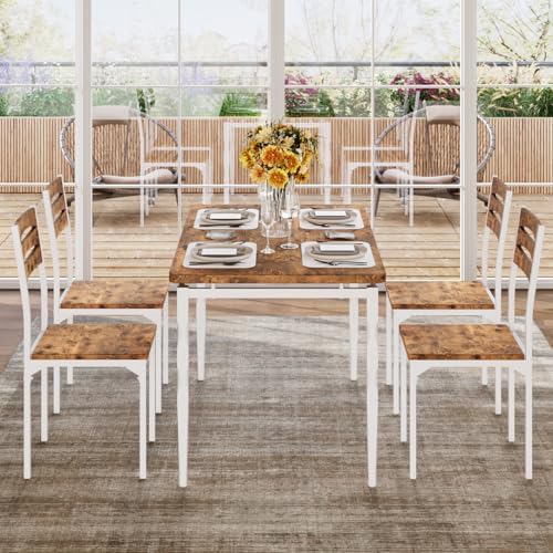 GarveeHome 5 Piece Dining Table Set, Industrial Style Dining Table and Chairs...