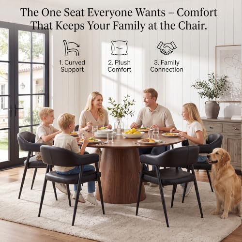 HNY Modern Dining Room Arm Chairs Set of 6, Retro Faux Leather Upholstered Ba...