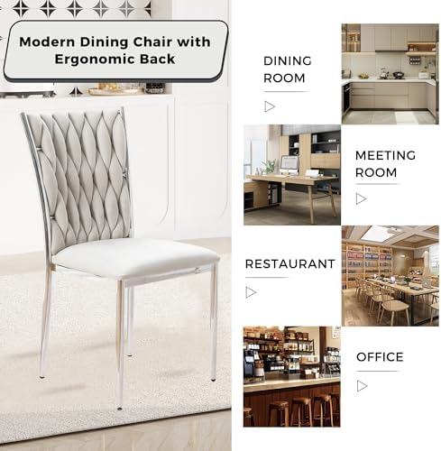 Light Grey Velvet Dining Chairs Set of 6, Modern Upholstered Kitchen Chairs