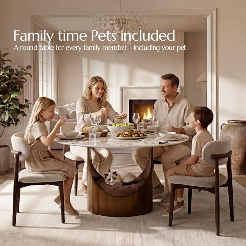 POVISON 59" Round Dining Table for 6, Pandora Sintered Stone Tabletop | ...