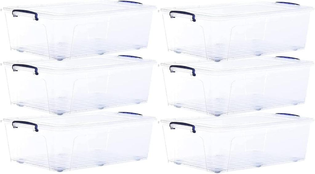 Superio Storage Bins with Lids- Clear Boxes for Organizing, Stackable Plastic Containers- BPA Free, Non-Toxic, Odor Free, Organizer for Home, Office, Dorm (6 Pack, 42 Qt (Under Bed-Wheeled))
