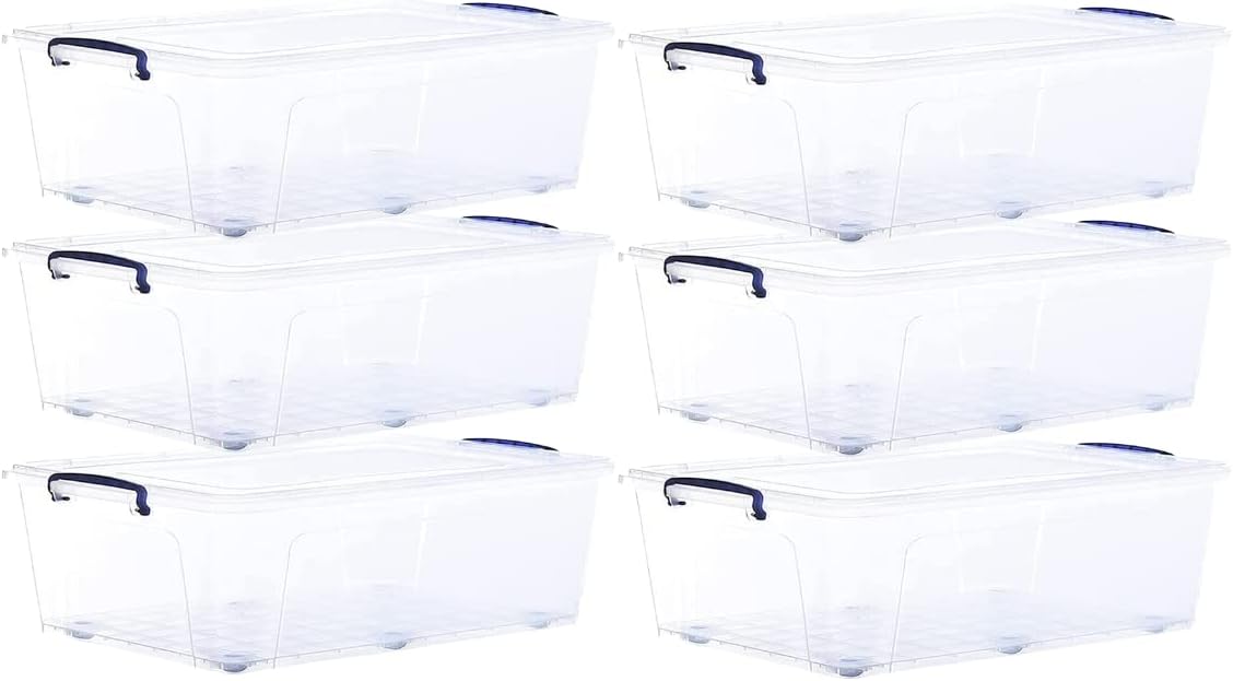 Superio Storage Bins with Lids- Clear Boxes for Organizing, Stackable Plastic Containers- BPA Free, Non-Toxic, Odor Free, Organizer for Home, Office, Dorm (6 Pack, 42 Qt (Under Bed-Wheeled))