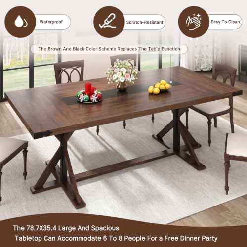Hlivelood 78 Inch Dining Table for 8 People, Rectangular Kitchen Farmhouse Ta...