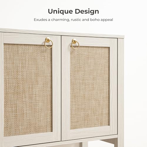SICOTAS White Sideboard Buffet Cabinet with Rattan Doors, 55" Boho Credenza