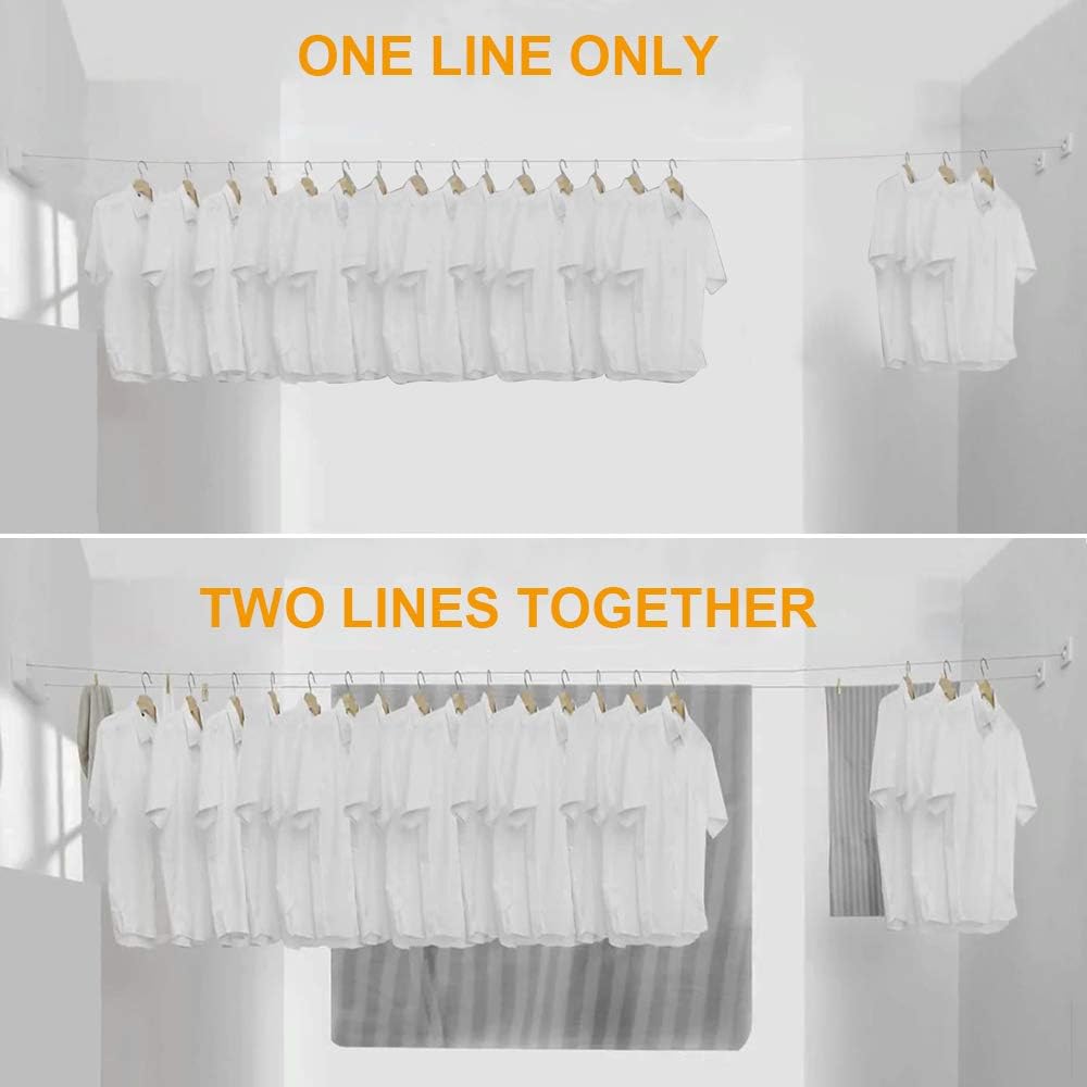 BESy Retractable Clothesline ABS case+Aluminum Dryer with Adjustable Stainless Steel Double Rope String Hotel Style Heavy Duty,Wall Mounted Method, 13.8 Feets,White