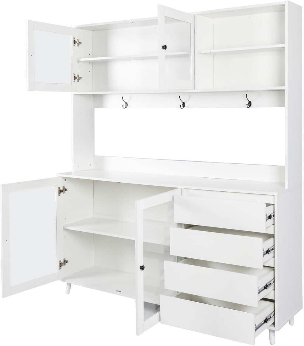 63'' Kitchen Pantry Cabinets with Microwave Shelf, Freestanding Pantr...