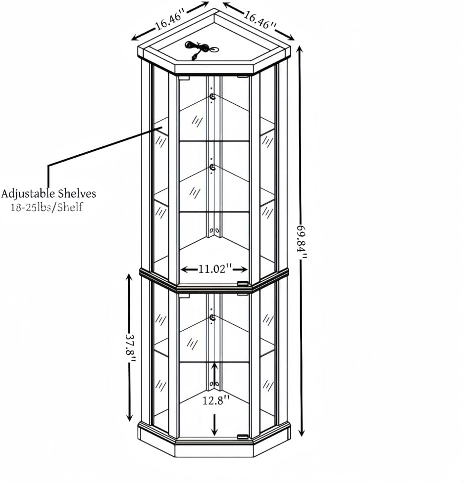 Lighted Corner Curio Cabinet - Elegant Glass Display Case for Living Room &am...