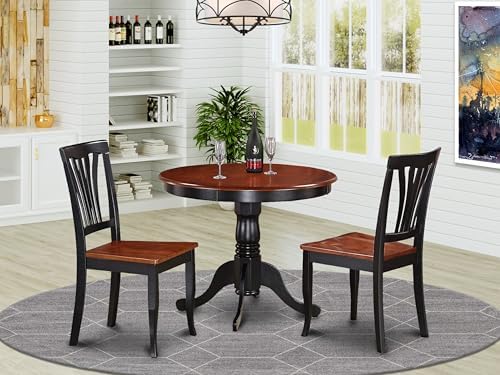 East West Furniture ANAV3-BLK-W 3 Piece Kitchen Table Set for Small Spaces Co...