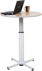 LUXOR LX-PNADJ-Round - Pneumatic Adjustable Round Pedestal Table., White, Medium