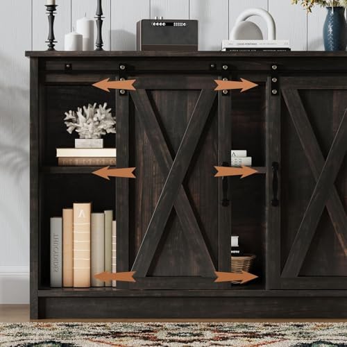 4 EVER WINNER Farmhouse Coffee Bar, 42 Inch Coffee Bar Cabinet, Espresso