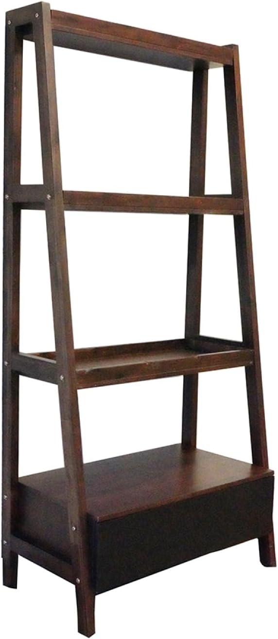 Geelife 32X17X68 Ladder Shelf - Solid Wood+MDF Wood+Brown - Space-Saving Ladder Display - Versatile Indoor Use