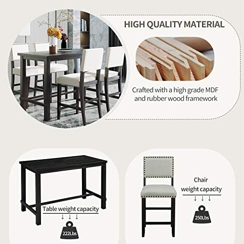 Merax 5 Pieces Counter Height Dining Set, Elegant Wooden Desk and 4 Upholster...