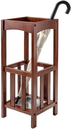 Rex Umbrella Stand with Metal Tray Walnut Functional Umbrella Stand for Entryways Hallways or Offices Solid Wood Construction Convenient Storage for Umbrellas Walking Sticks or Cane Sleek